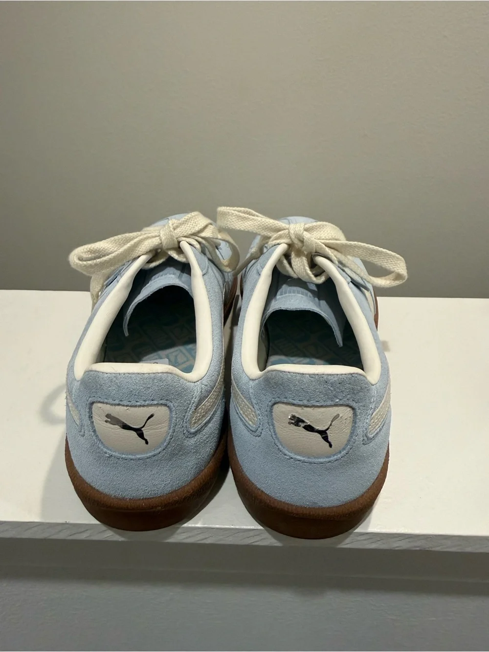 Puma Light Blue Suede Palermo Sneakers with Cream Laces